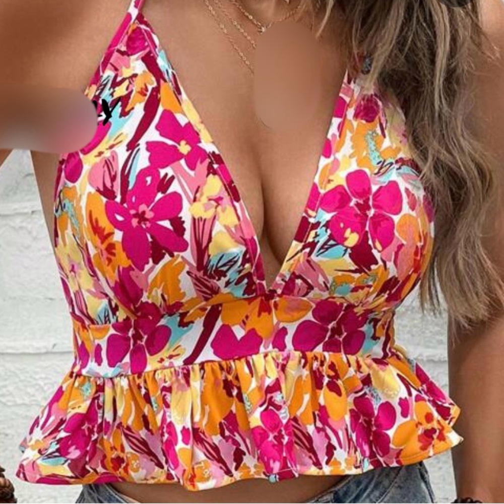 Floral V-Neck Peplum Top